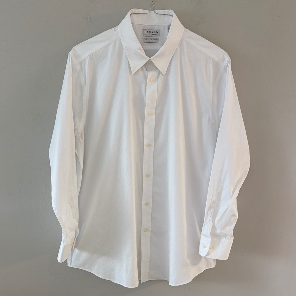 Lauren Ralph Lauren Mens White Slim Fit Stretch‎ Dress Shirt XL 17.5 32/33